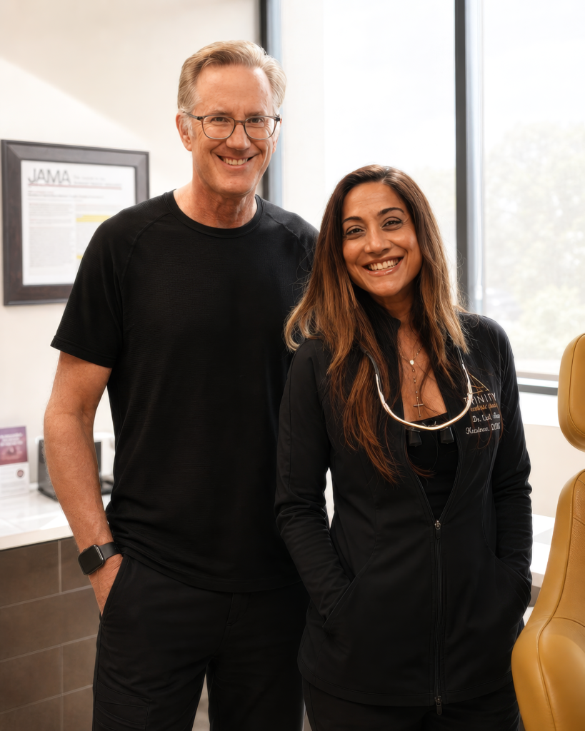 Dave and Gail at the trinity aesthetic studio office, smiling